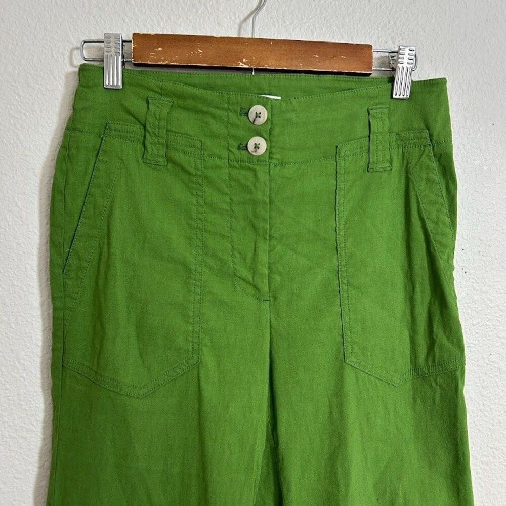 Anthropologie Maeve Naomi High Rise Wide Leg Trouser Pant 4 Green Linen Blend - Picture 4 of 8
